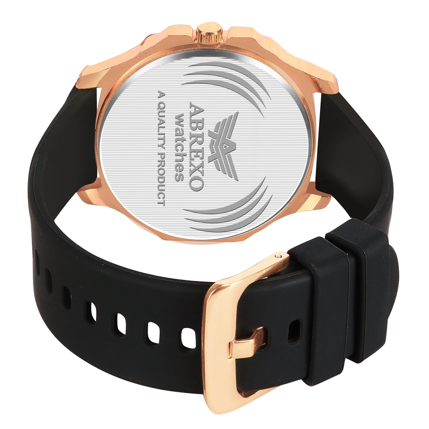 ABREXO - Phantom Series Date Working Gold Finish Silicon Strap Watch For Men- Design Inspired By Patek Phillippe