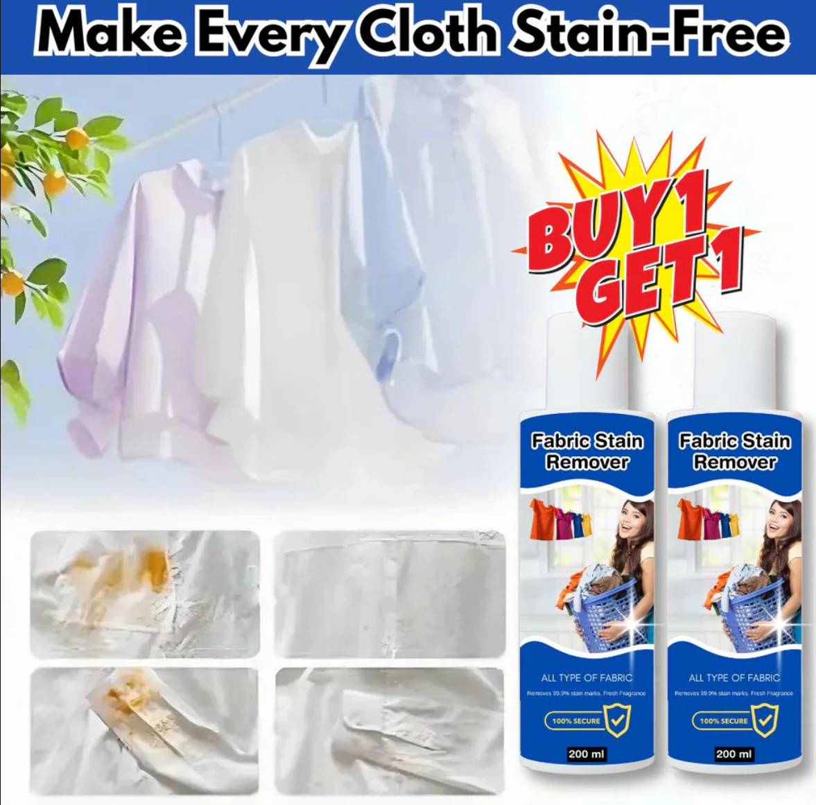 ✨All in One Fabric Stain Remover ✨ Buy 1 Get 1 FREE - At Just Rs @599/- (100ML)
