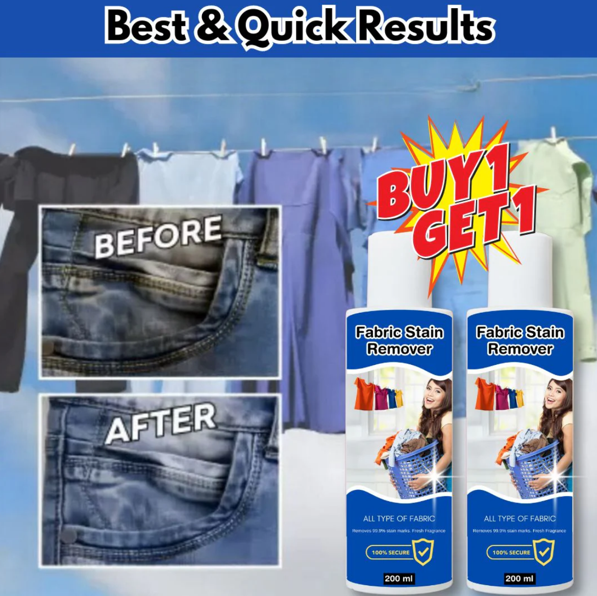 ✨All in One Fabric Stain Remover ✨ Buy 1 Get 1 FREE - At Just Rs @599/- (100ML)