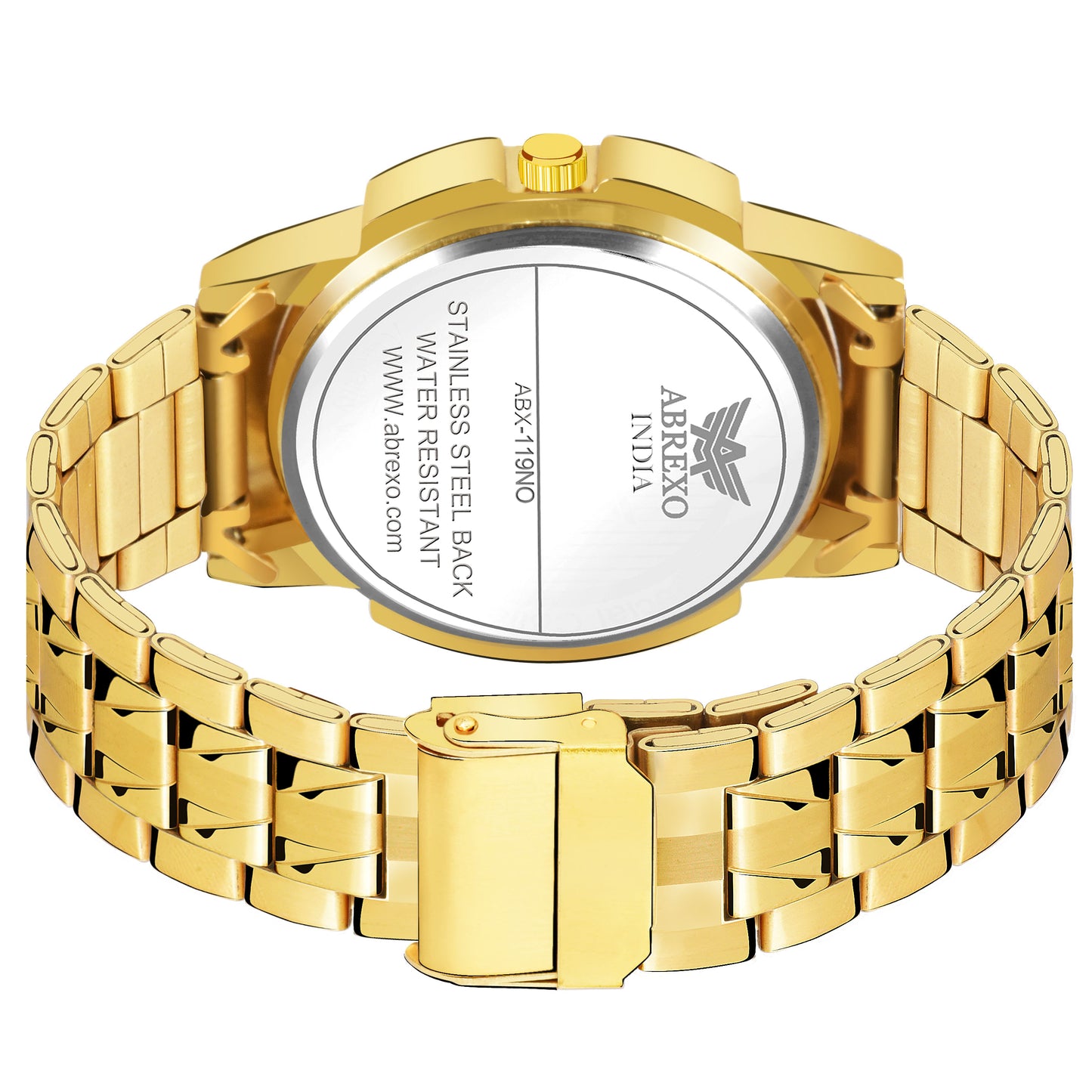 ABREXO - Golden Wrist Watch with Jewellery Combo For Men
