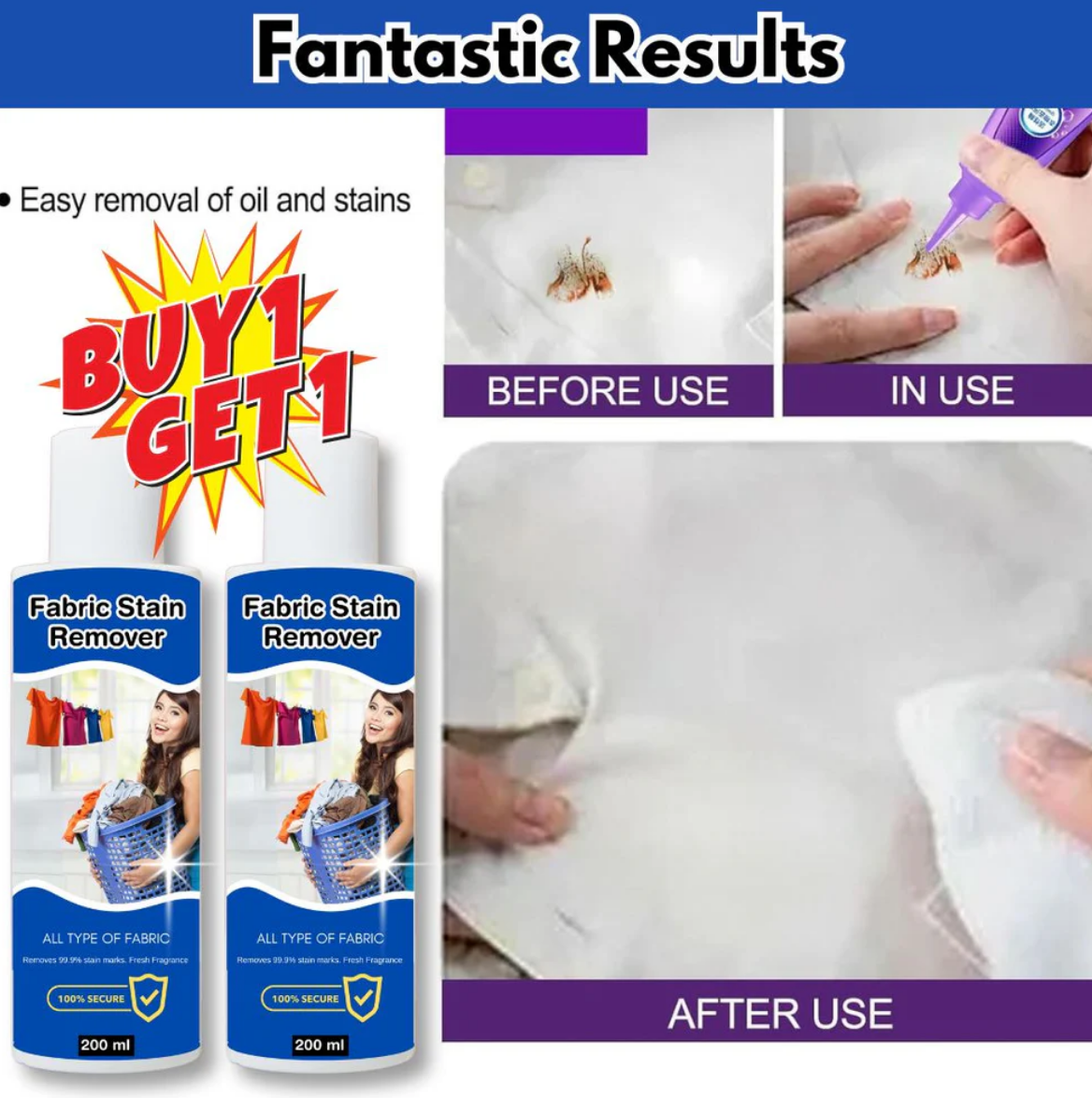 ✨All in One Fabric Stain Remover ✨ Buy 1 Get 1 FREE - At Just Rs @599/- (100ML)