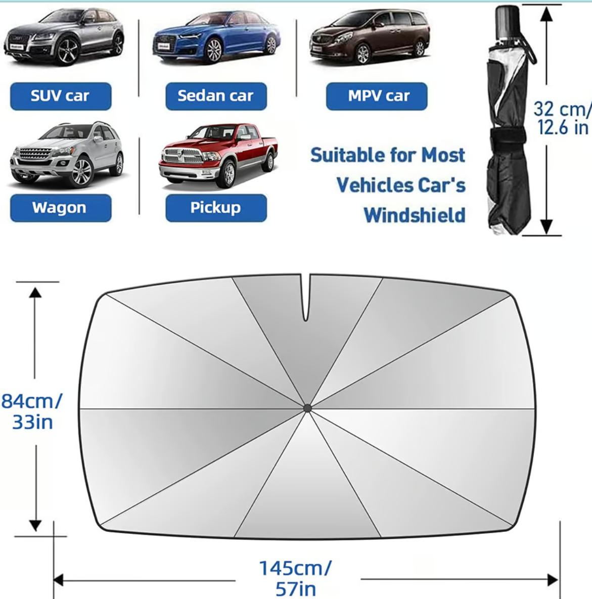 Car Windshield Sun Shade Umbrella - Foldable Car Umbrella Sunshade Cover UV Block Car Front Window (Heat Insulation Protection)