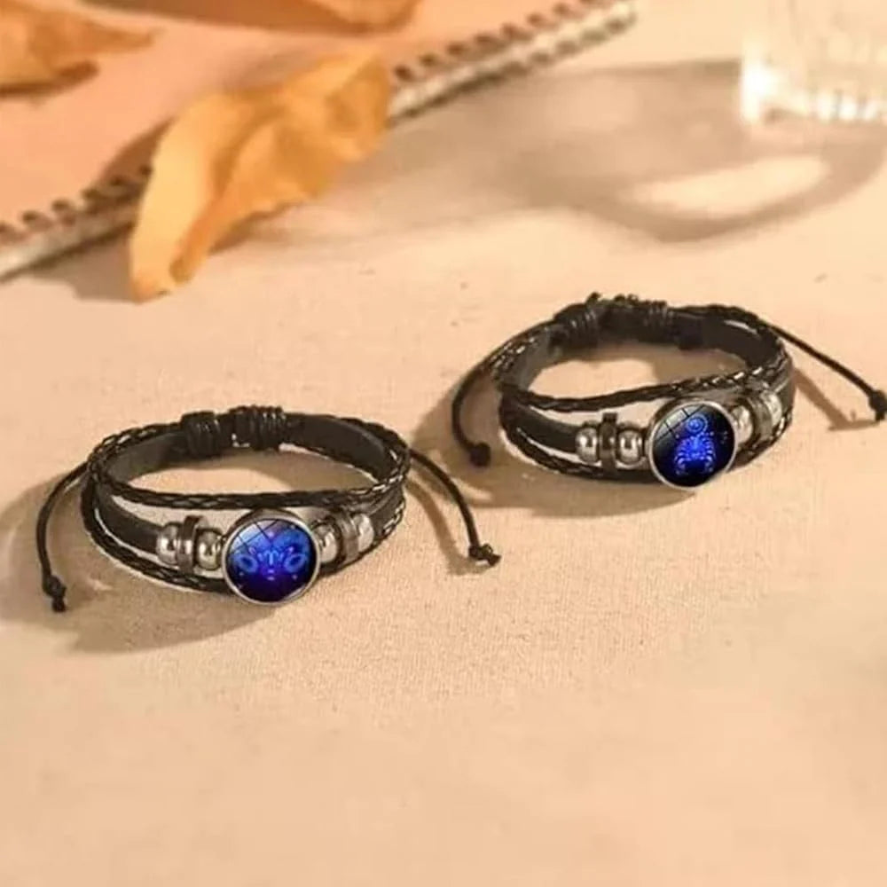 Vintage Guardian Zodiac Constellation Leather Adjustable Handmade Bracelet For Unisex