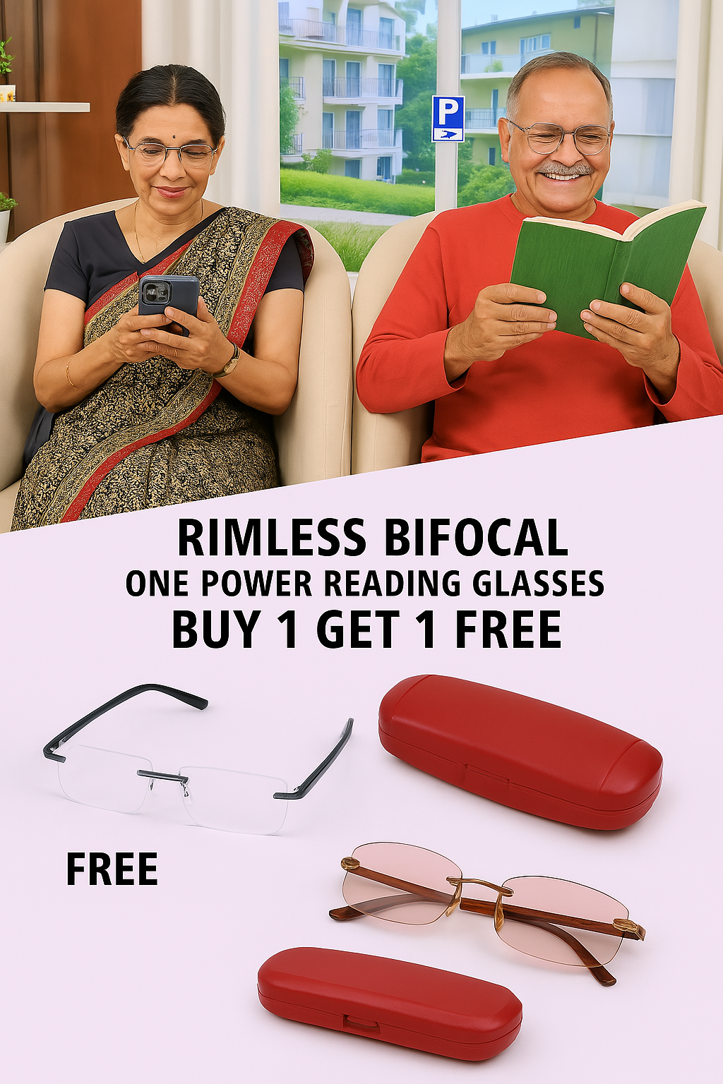 BUY 1 GET 1 FREE Rimless Reading Glasses @499/-