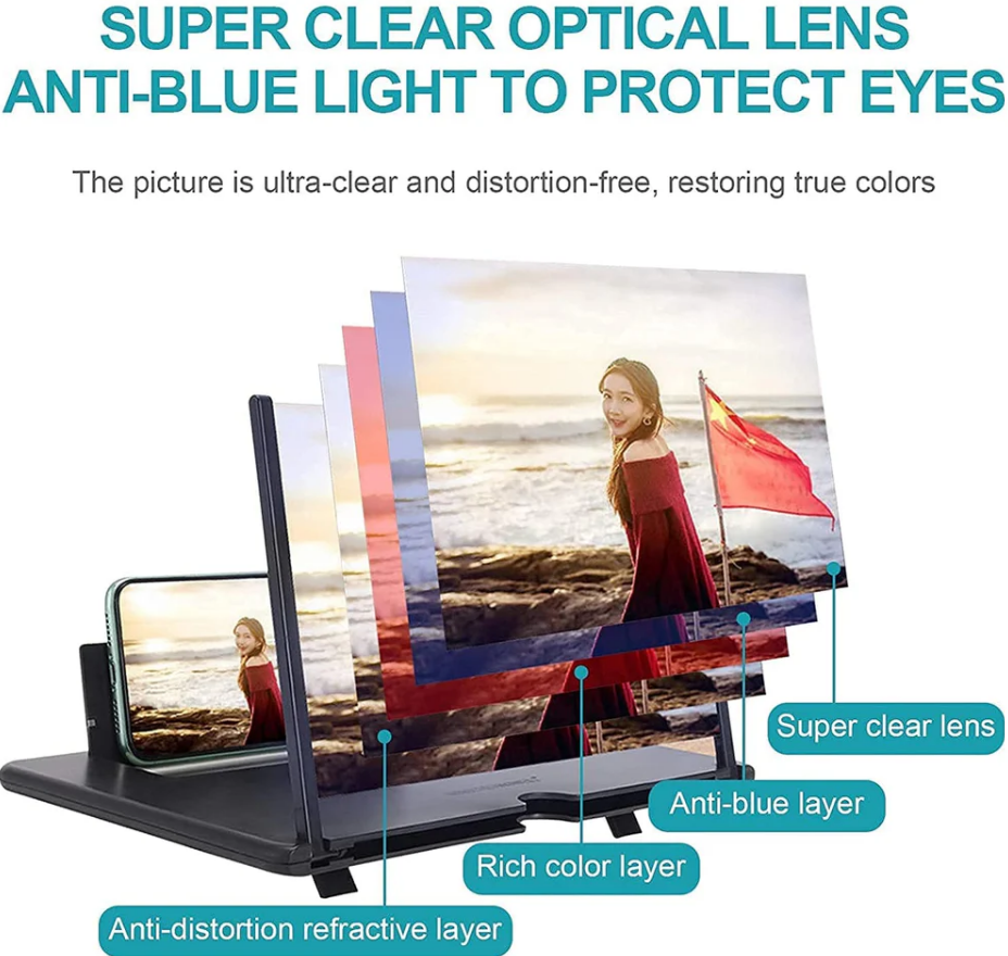 10" Screen Magnifier-3D Magnifying Projector Screen Enlarger for Movies, Videos and Gaming – Foldable Phone Stand Holder with Screen Amplifier–Compatible with All Smartphones @ Rs. 499/-