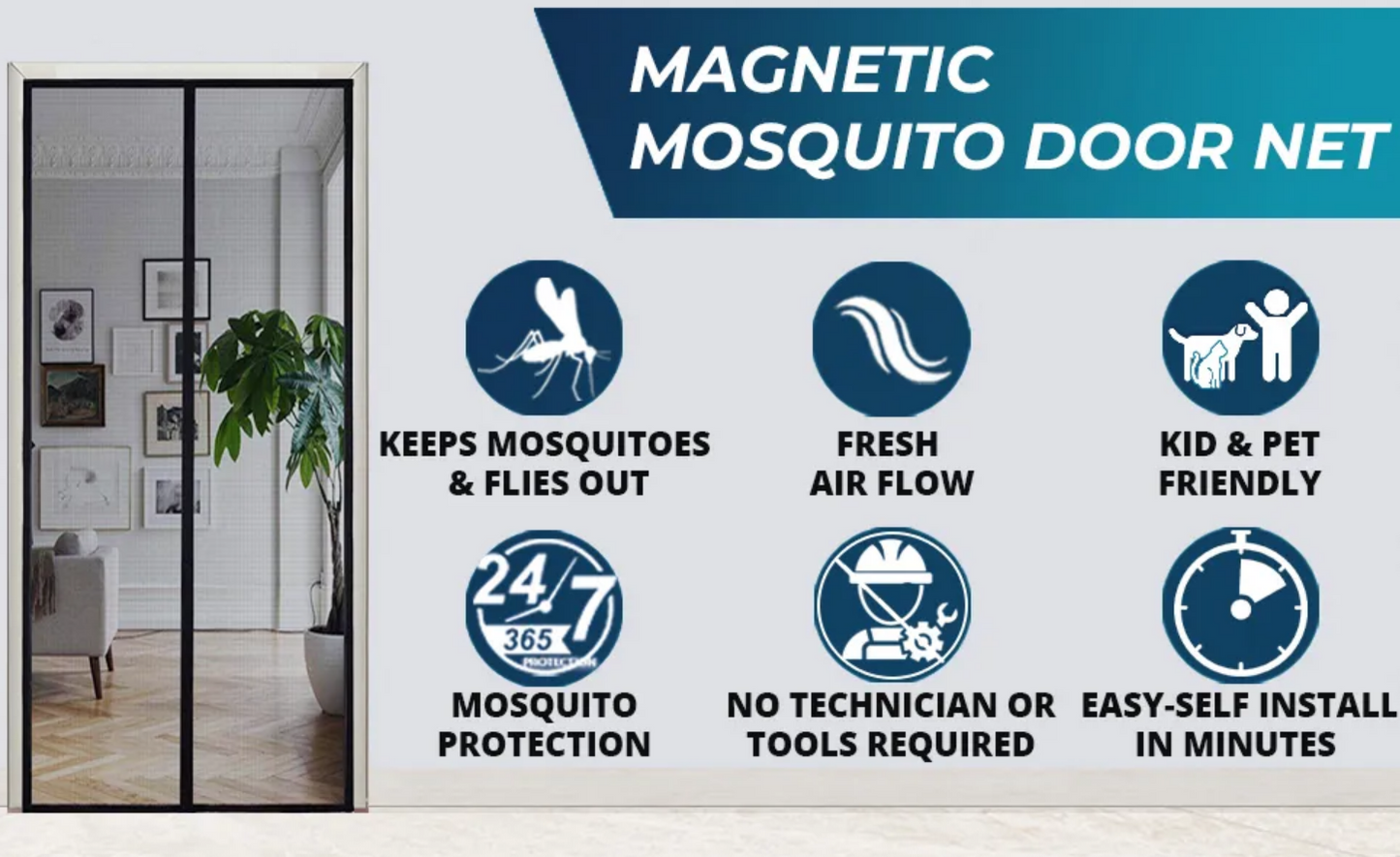 Magnetic Mosquito Screen Door β Easy Snap, No Mosquito Trap