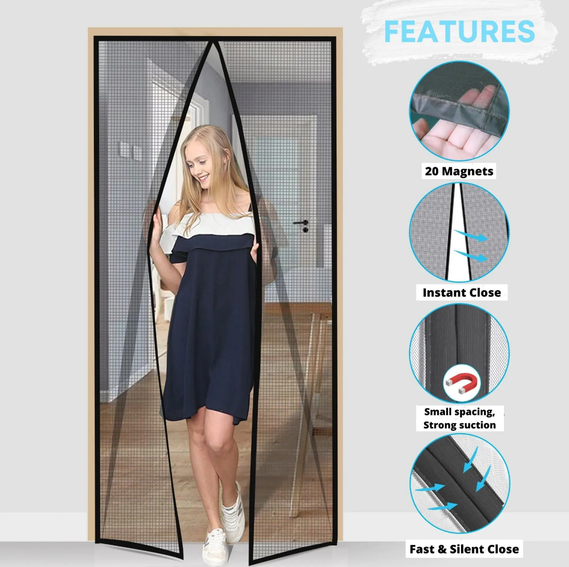 Magnetic Mosquito Screen Door β Easy Snap, No Mosquito Trap