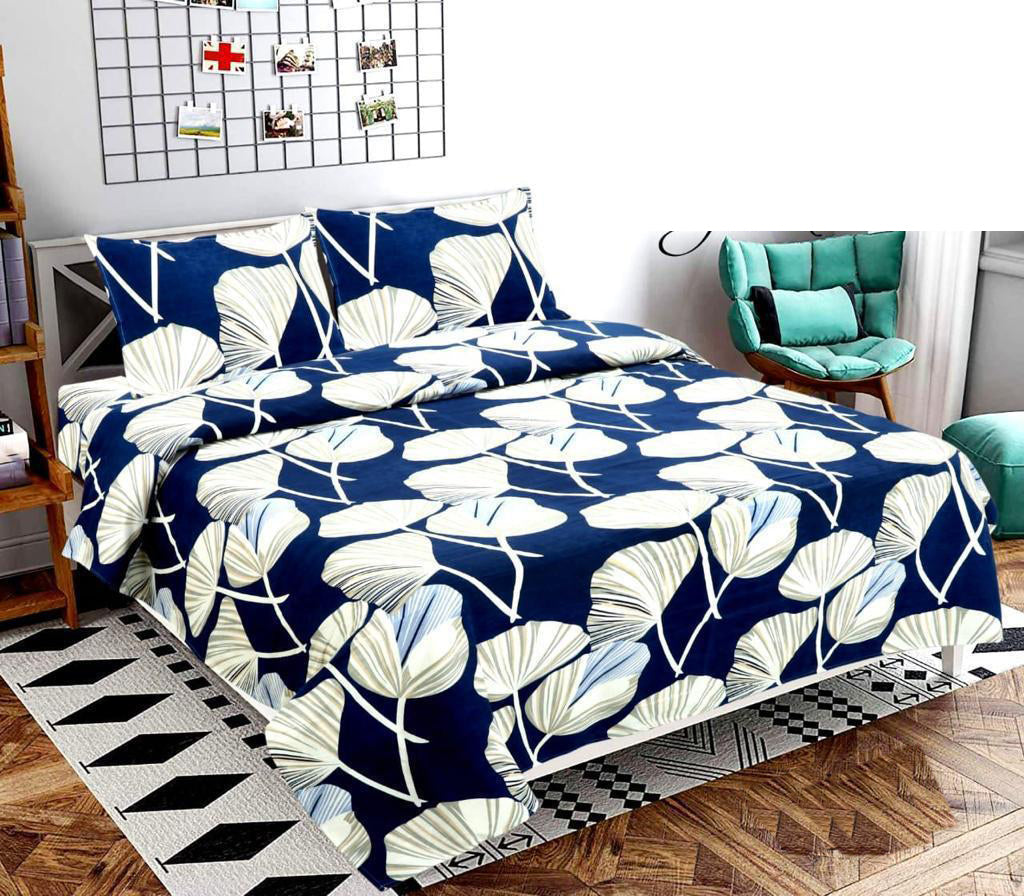 Cotton Elastic Fitted Double Printed Bedsheets With 2 Pillow Covers (78*60* Upto 10 Inches) & 360 Degree Elasticated @ Just Rs.699/- (Blue White)