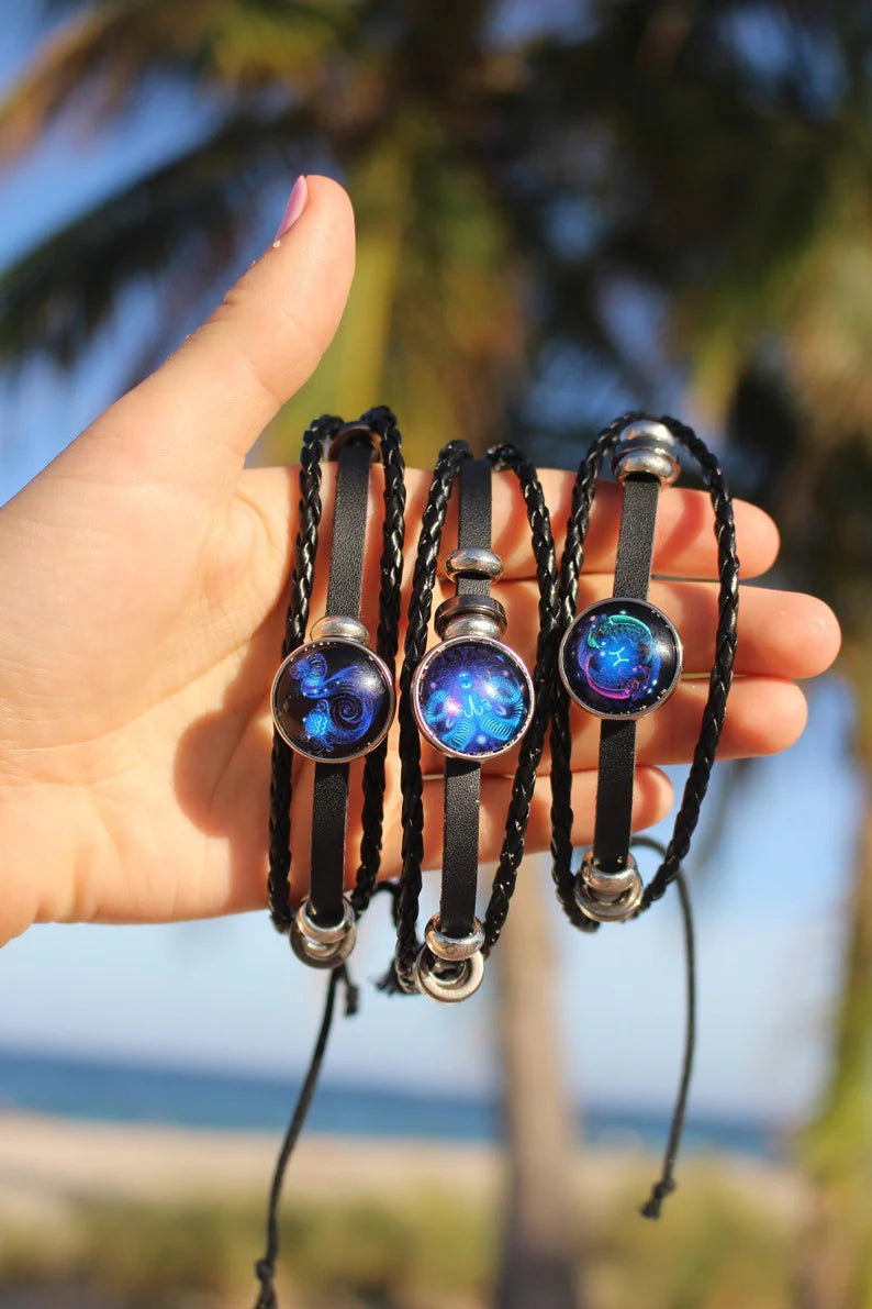 Vintage Guardian Zodiac Constellation Leather Adjustable Handmade Bracelet For Unisex