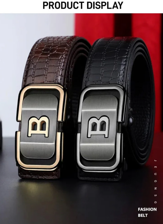 Men's Leather Automatic Buckle Belt _BUY 1 GET 1 FREE (Black & Brown) @ Just Rs.599/-