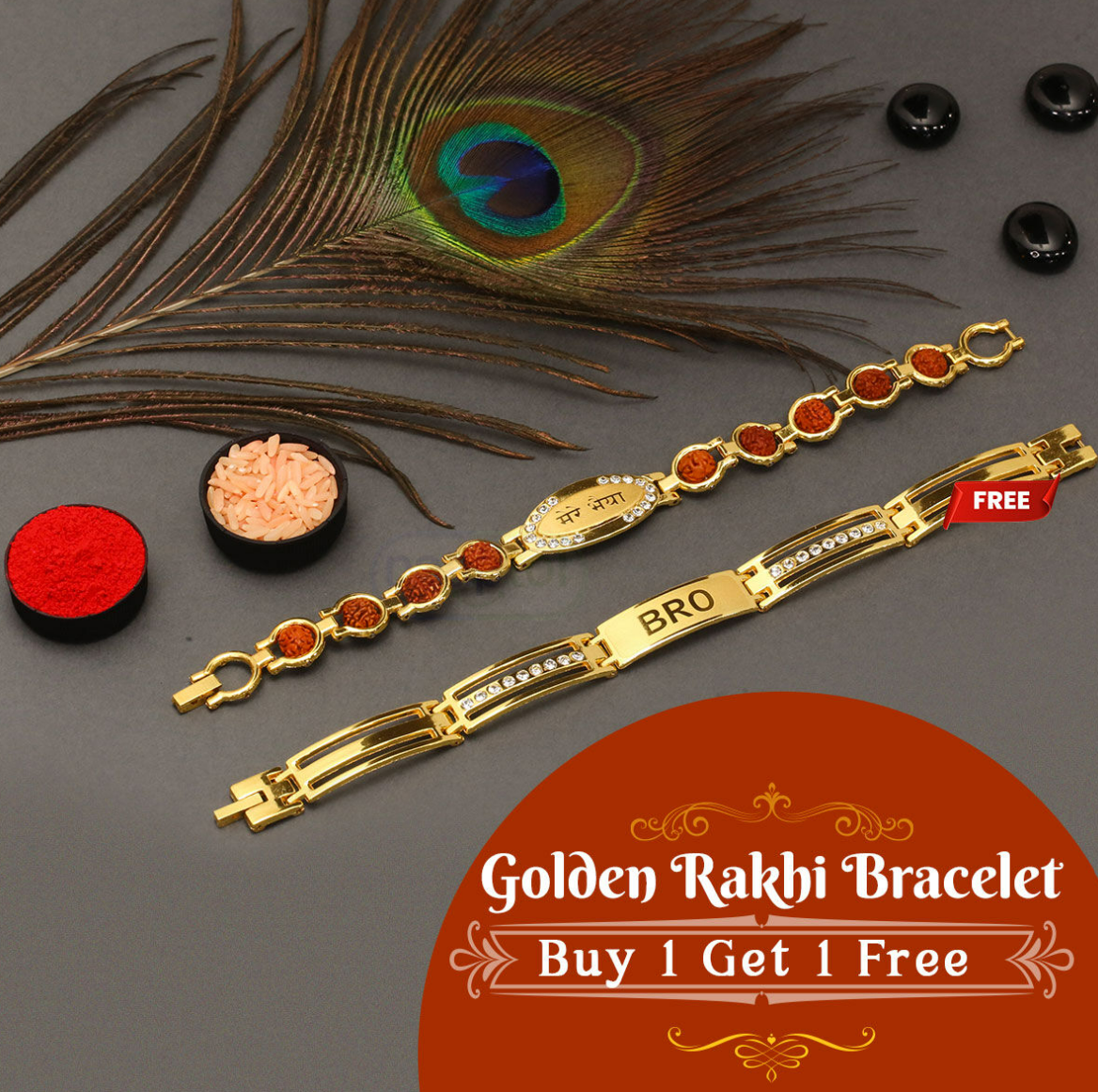 ✨Golden Rakhi Bracelet - BUY 1 GET 1 FREE At Just Rs 499/-✨
