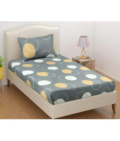 Cotton Elastic Fitted Double Printed Bedsheets With 2 Pillow Covers (78*60* Upto 10 Inches) & 360 Degree Elasticated @ Just Rs.699/- (Grey)