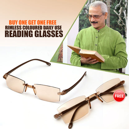 Colored Lens Daily Use Rimless Reading Glasses Buy 1 Get 1 Free (Brown)