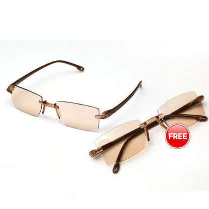 Colored Lens Daily Use Rimless Reading Glasses Buy 1 Get 1 Free (Brown)