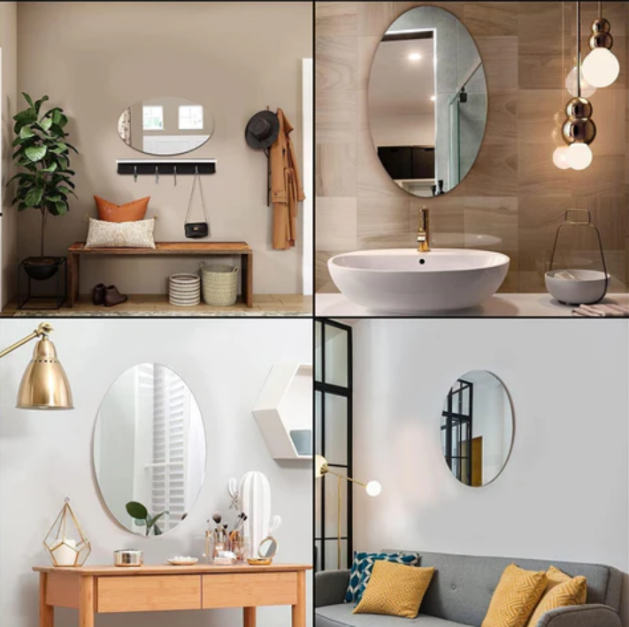 🪞 Plastic Oval Shape Self Adhesive Mirror Sticker (Wall/Tiles) — BOGO Offer Just ₹499/-