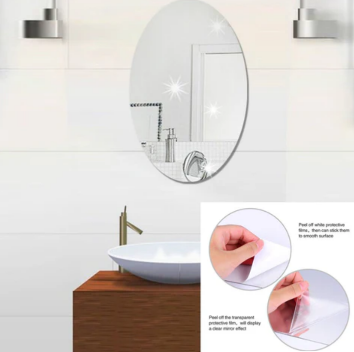 🪞 Plastic Oval Shape Self Adhesive Mirror Sticker (Wall/Tiles) — BOGO Offer Just ₹499/-